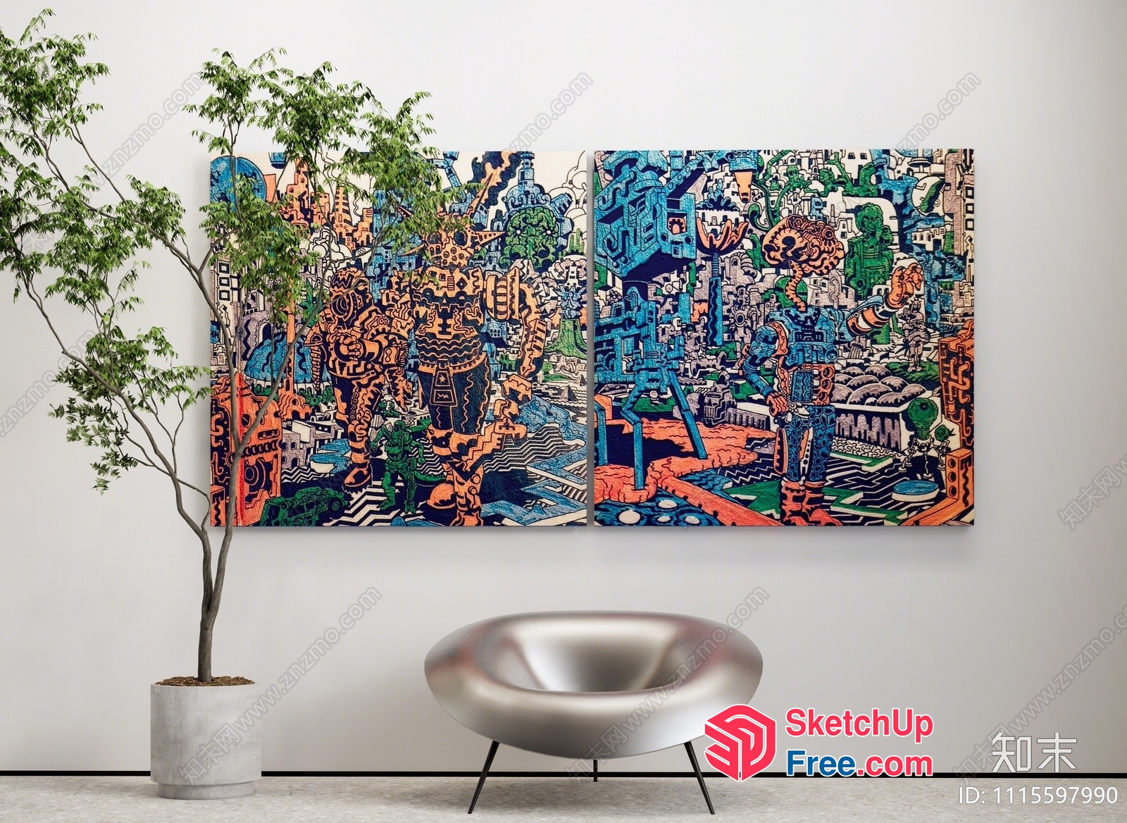 Futuristic Artwork Displaying Modern Cityscape 3D SketchUp File