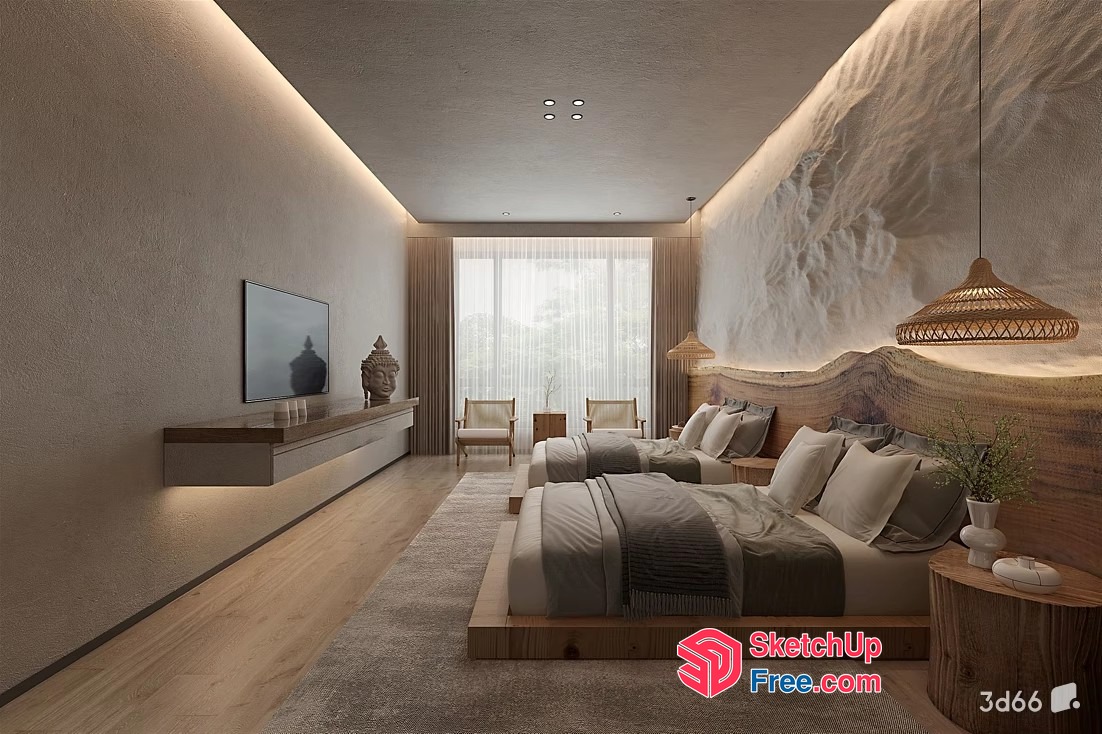 Modern Minimalist Japanese-Style Bedroom 3D SketchUp File