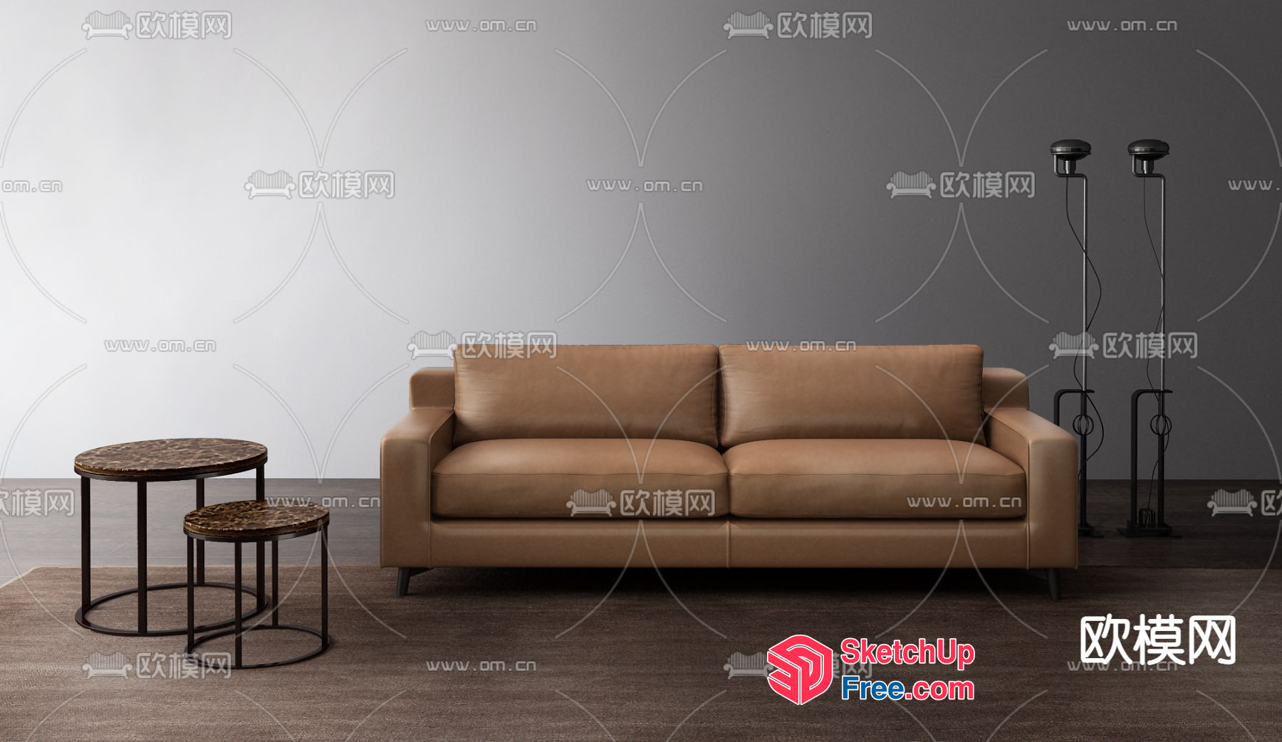 Brown Leather Sofa With Matching Side Tables 3D SketchUp File