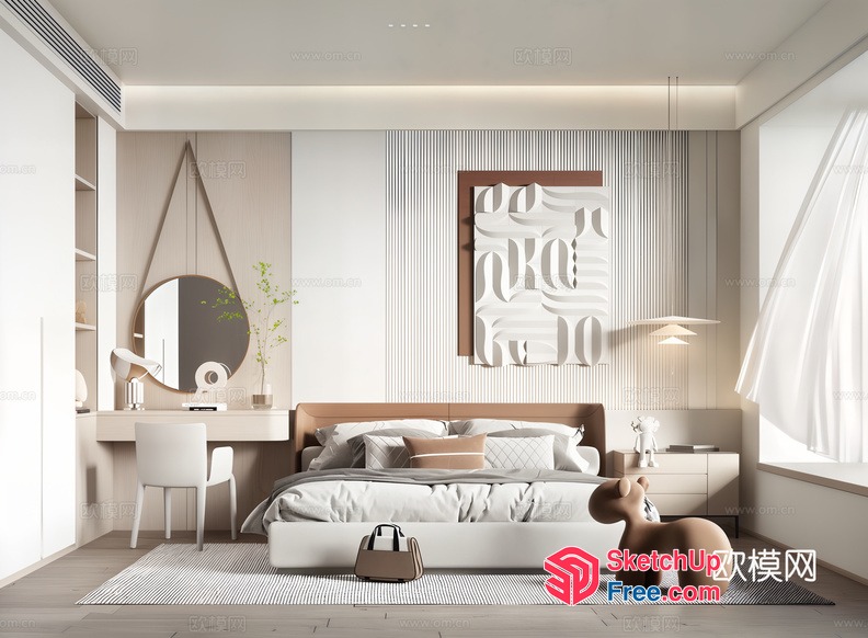 Modern Minimalist Bedroom With Neutral Color Scheme 3D SketchUp File