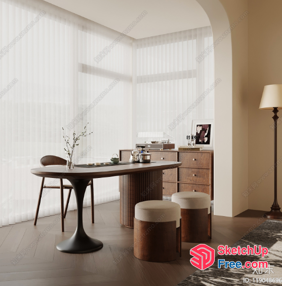 Minimalist Style Dining Room With Natural Light 3D SketchUp File