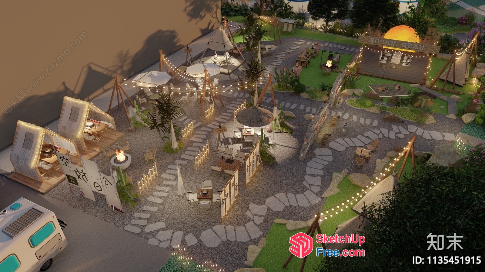 Outdoor Camping Area With Modern Decor And Seating 3D SketchUp File