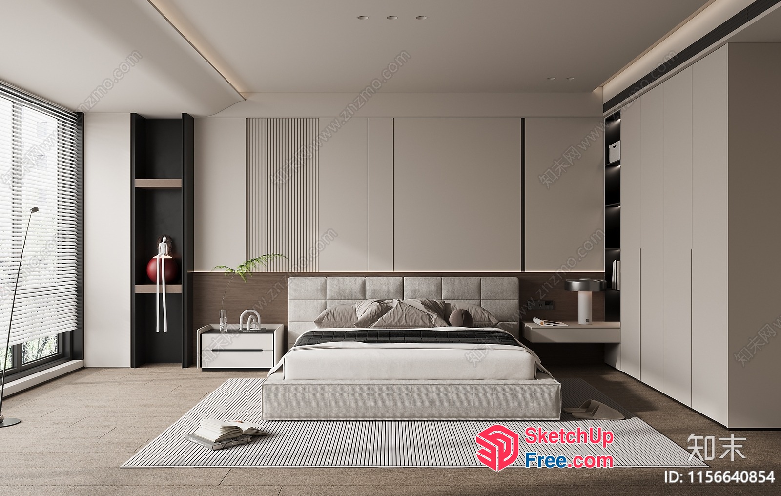 Modern Minimalist Bedroom With Neutral Color Scheme 3D SketchUp File