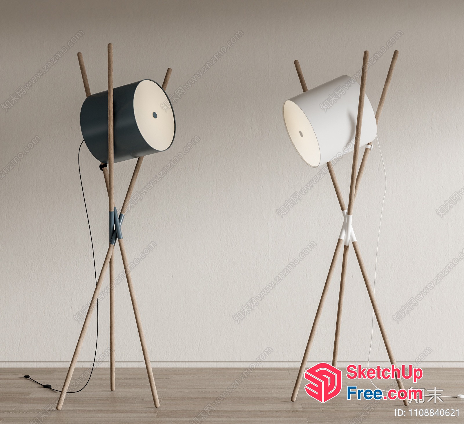 Modern Floor Lamps With Wooden Tripods 3D SketchUp File