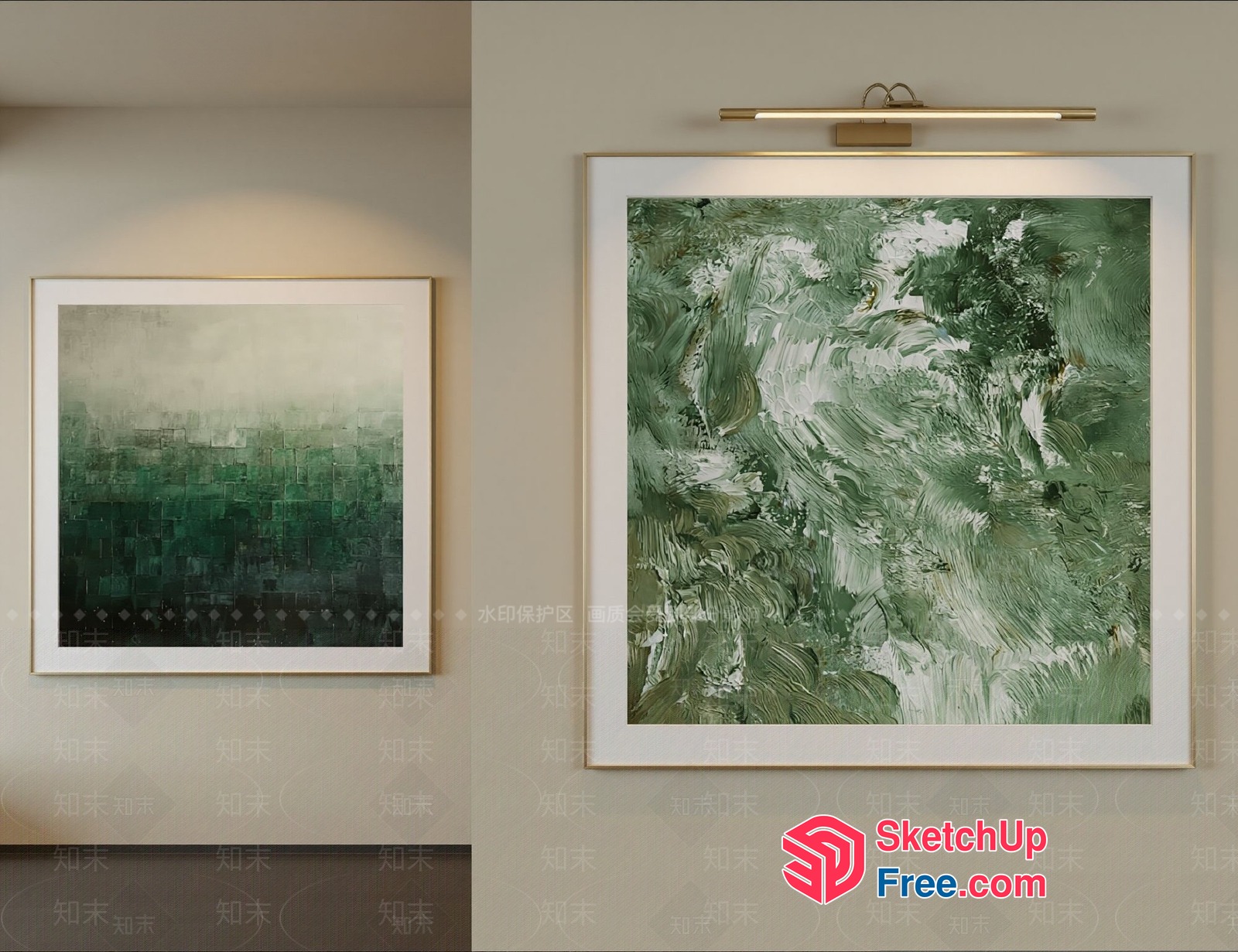 Abstract Artwork In Muted Green And White Tones 3D SketchUp File