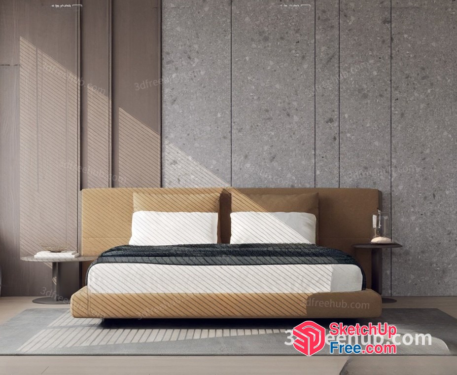 Modern Bedroom Interior With Bed And Nightstands 3D SketchUp File