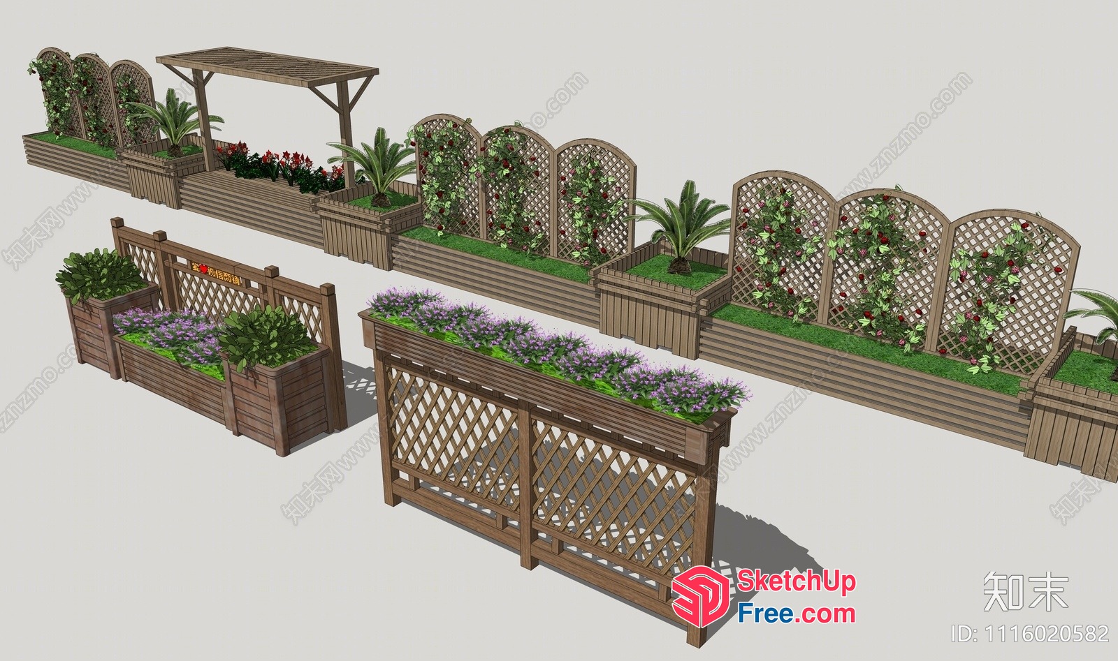 Elegant Wooden Garden Planter Boxes With Lattice Design 3D SketchUp File