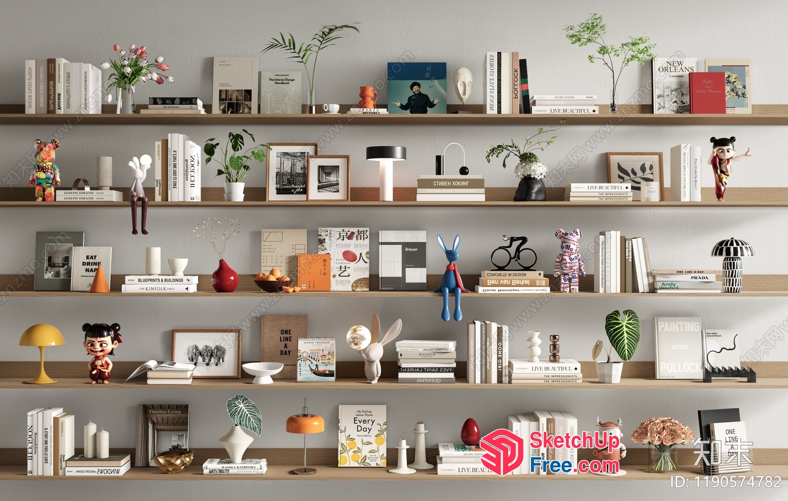 Decorative Shelving With Varied Objects And Plants 3D SketchUp File