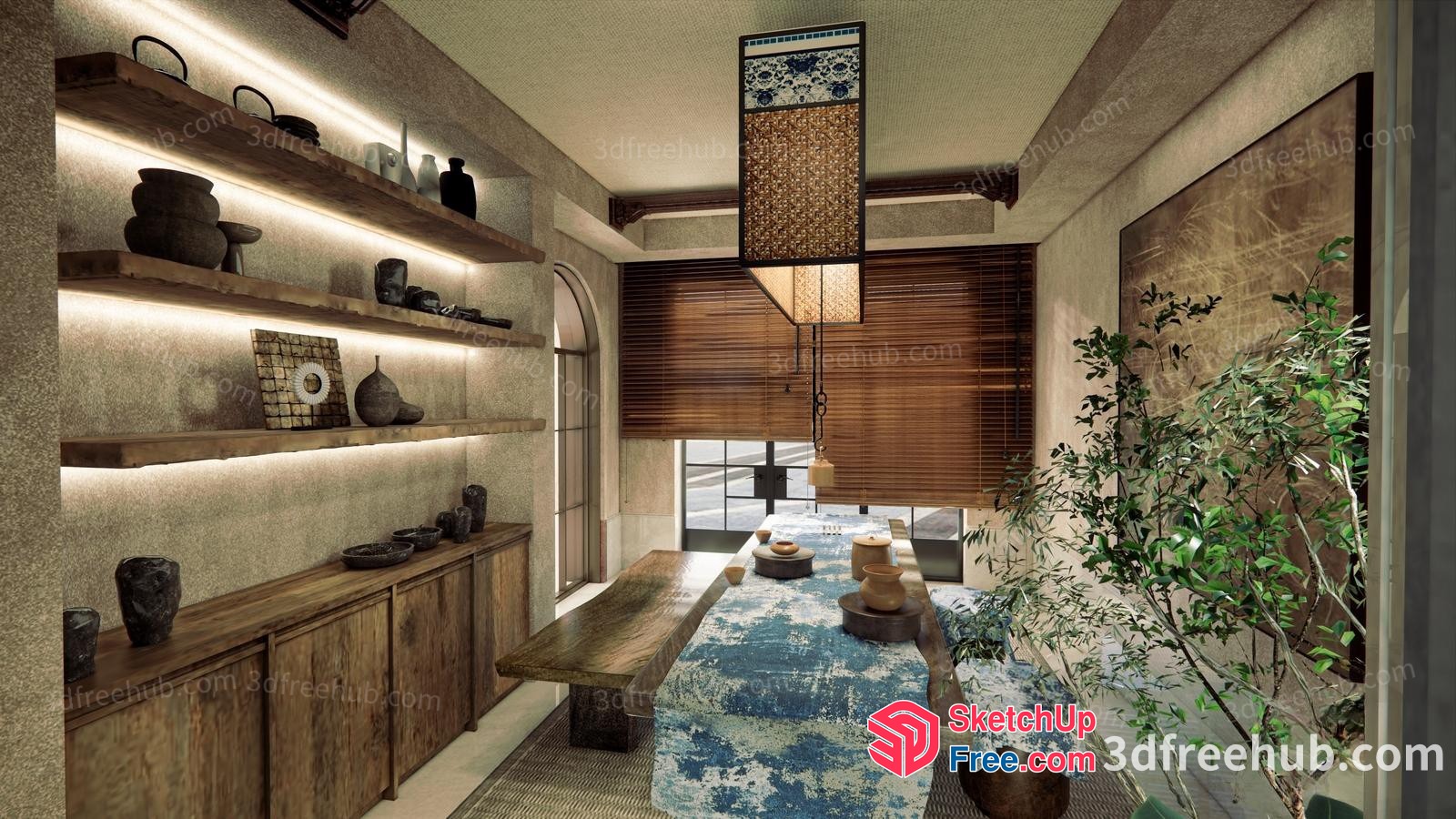 Elegant Wabi-Sabi Style Dining Room 3D SketchUp File