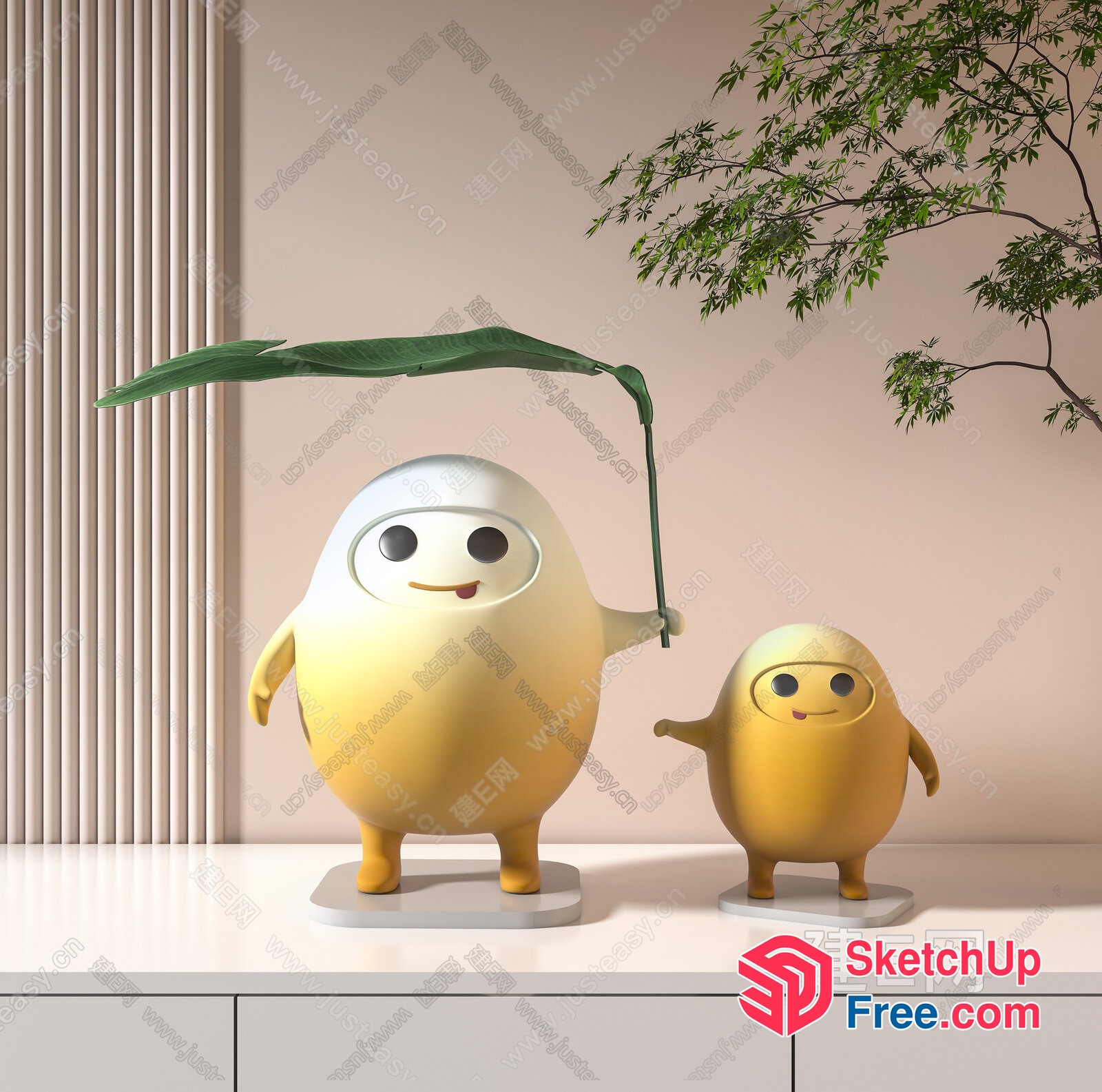 Two Cartoon Characters With Leaf Canopy 3D SketchUp File