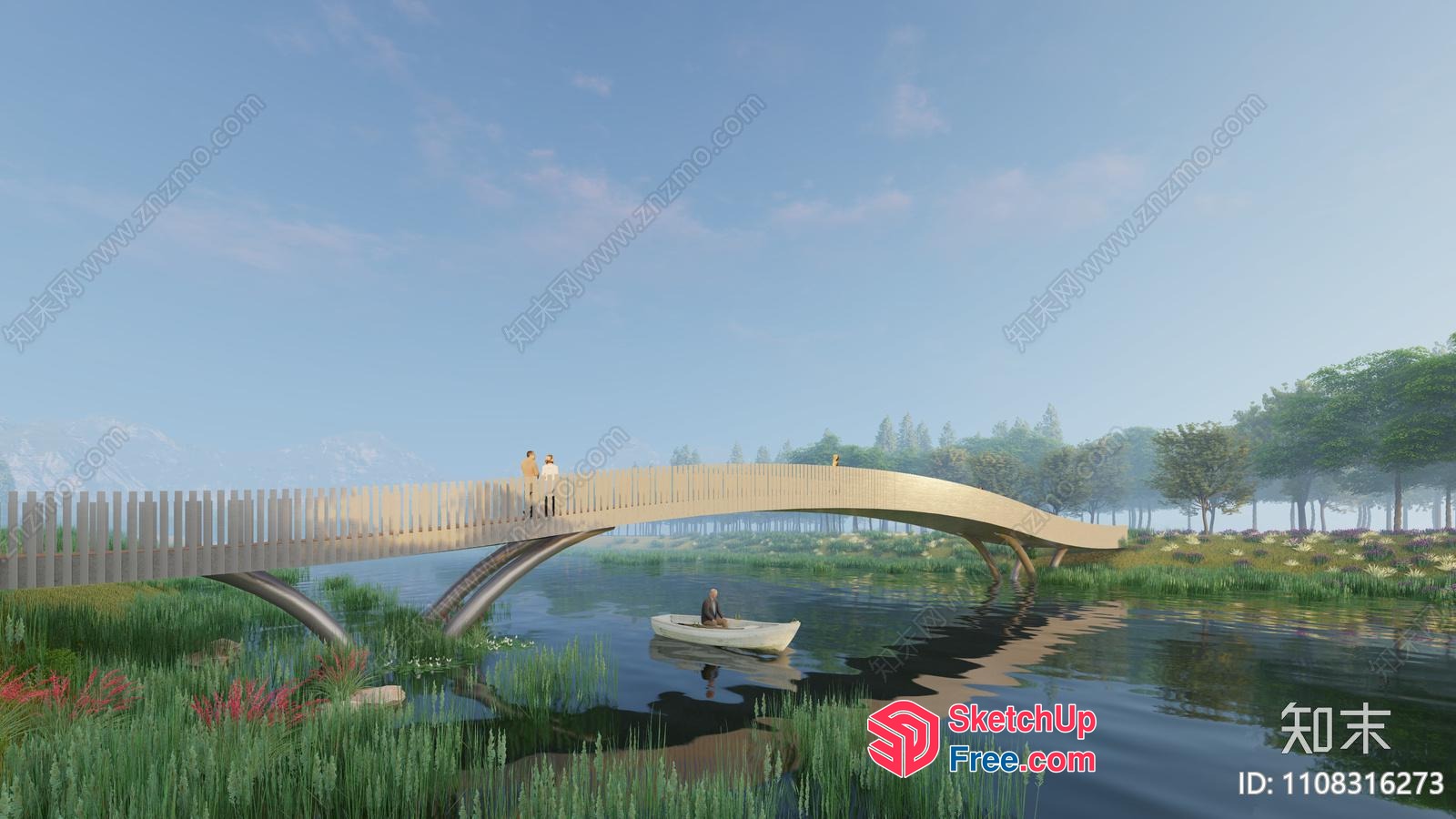Serene Bridge Over Tranquil Waters 3D SketchUp File