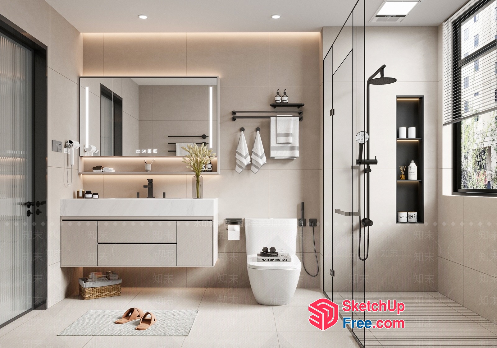 Modern Bathroom Interior With White And Beige Tones 3D SketchUp File