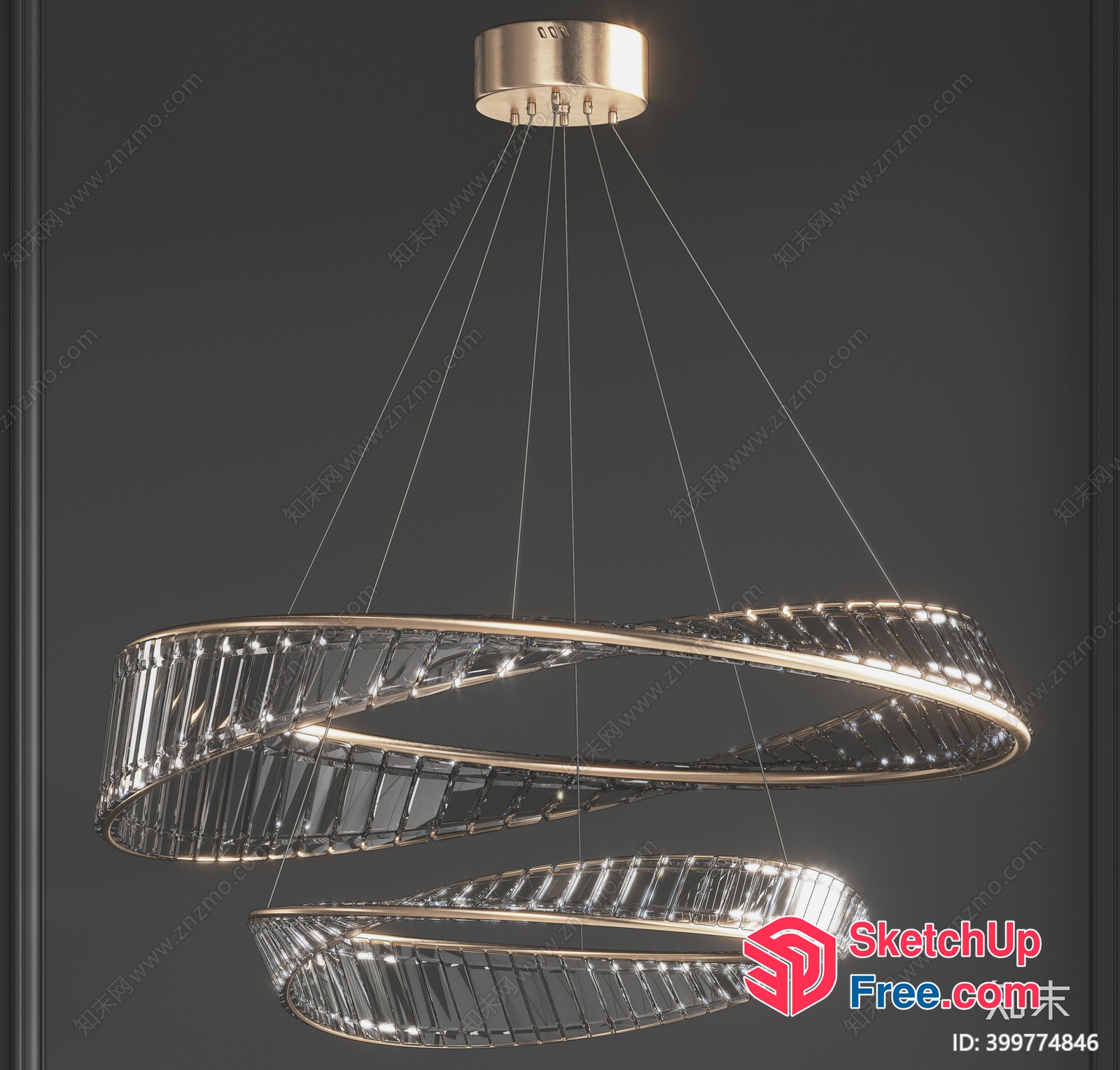 Elegant Spiral Crystal Chandelier 3D SketchUp File