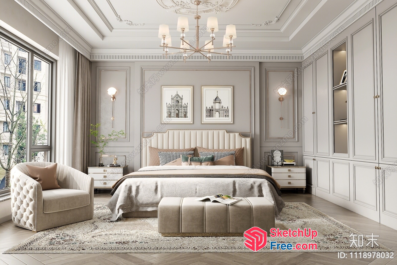 Classic Moulding European Style Bedroom Interior 3D SketchUp File