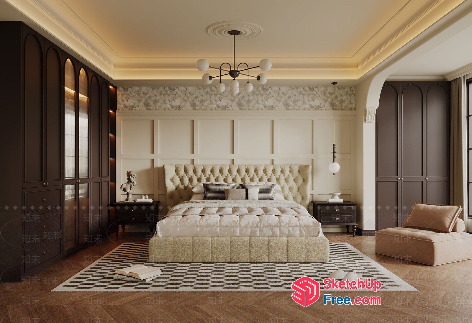 Luxurious Cream And Brown Bedroom Interior 3D SketchUp File