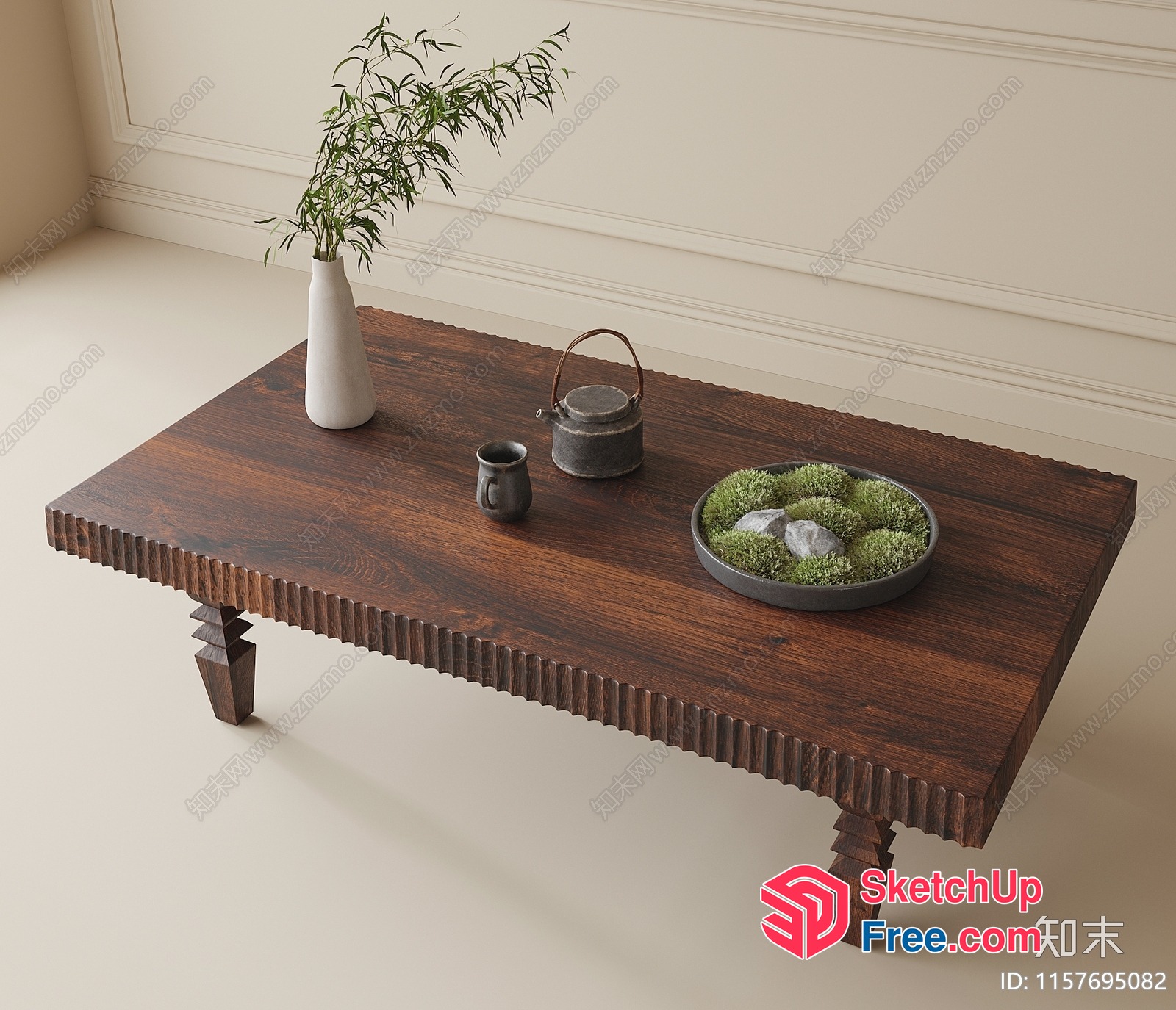 Rustic Wooden Coffee Table With Ornate Legs 3D SketchUp File
