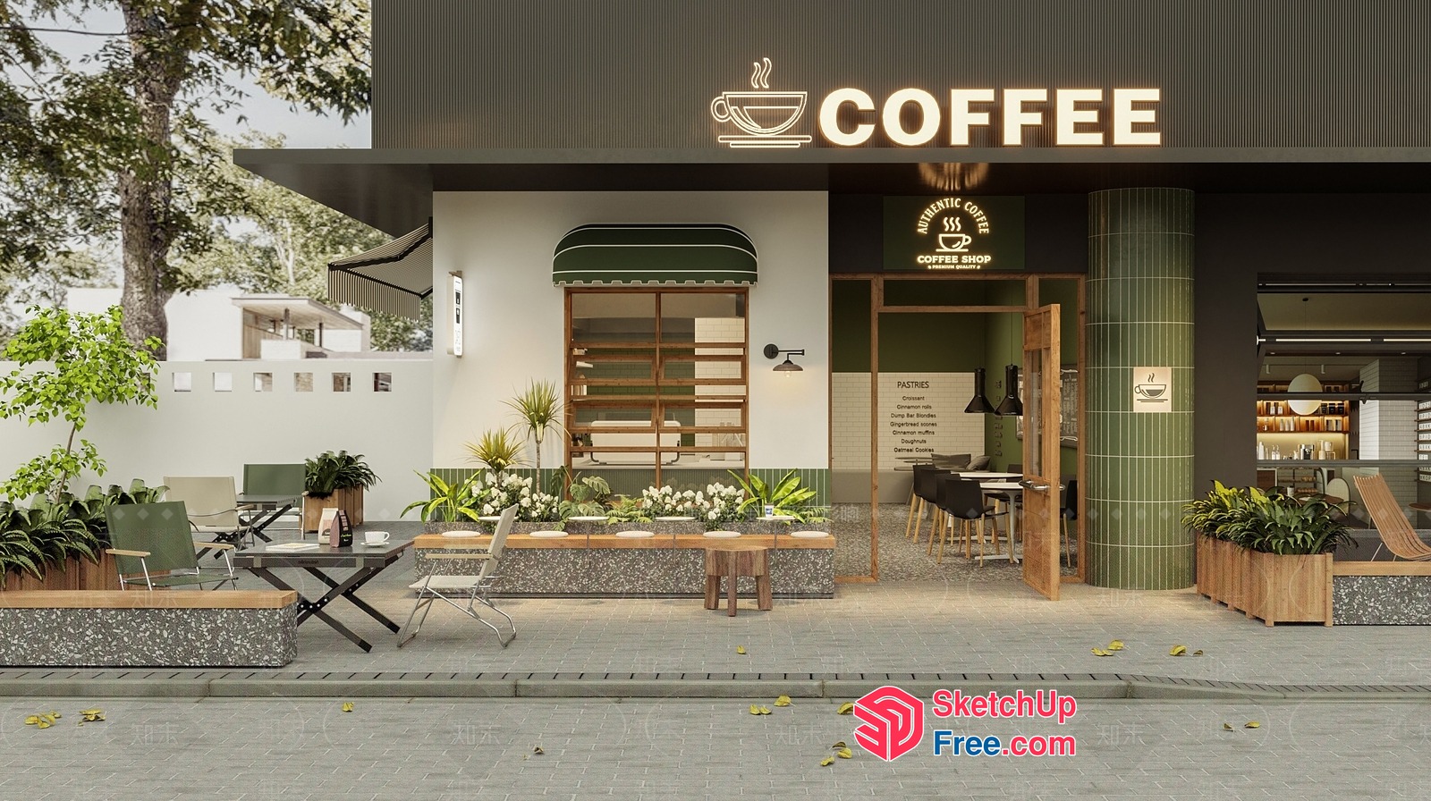 Coffee Shop Exterior And Interior 3D SketchUp File