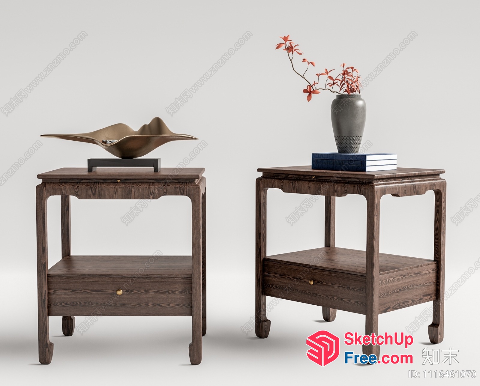 Wooden Side Tables With Decorative Items On Top 3D SketchUp File