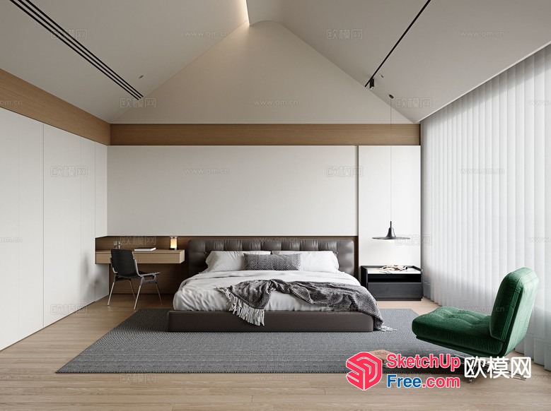 Modern Minimalist Bedroom With Vaulted Ceiling 3D SketchUp File