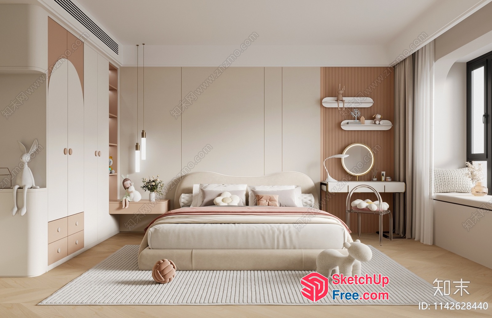 Modern Minimalist Bedroom With Creamy And White Accents 3D SketchUp File