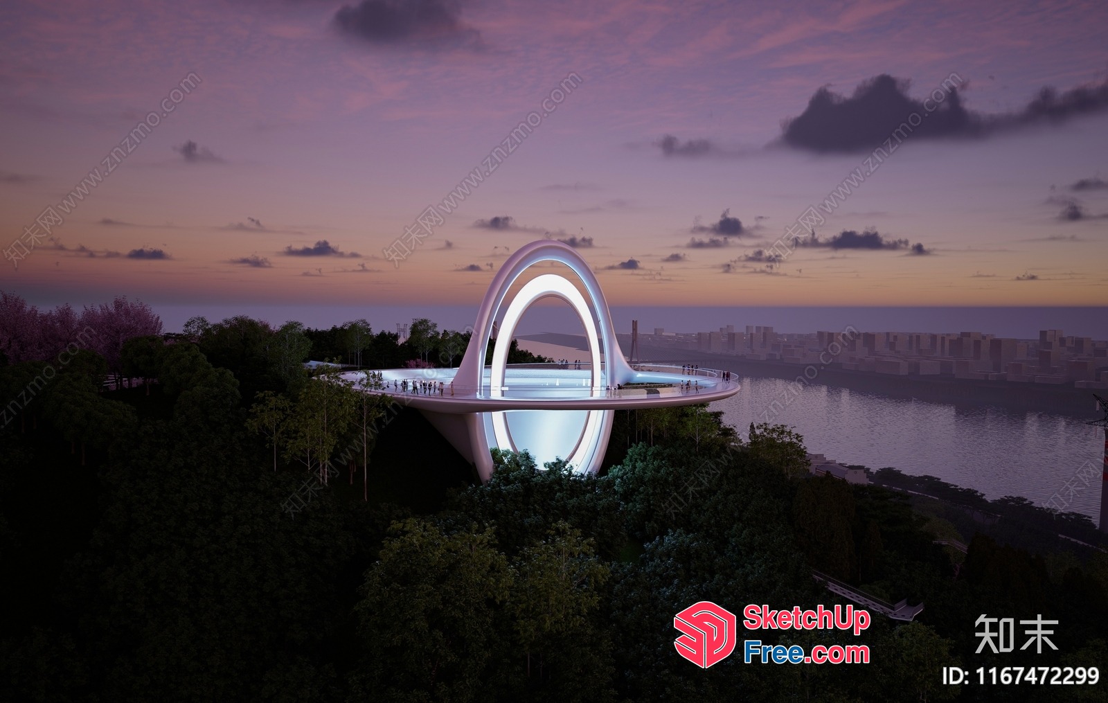 Futuristic Modern White Structure With Curved Arches 3D SketchUp File