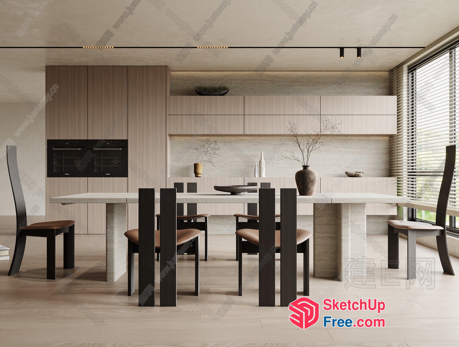 Minimalist Japanese Style Dining Room With Light Wood Accents 3D SketchUp File