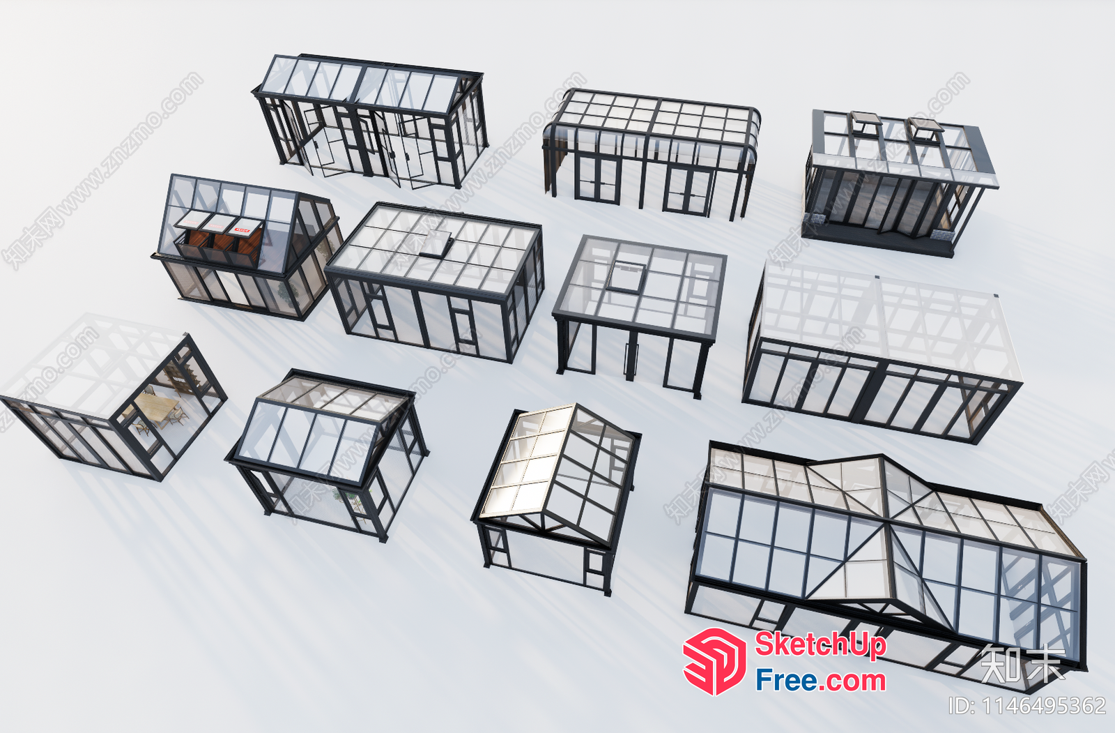 Glass And Black Metal Greenhouse Collection 3D SketchUp File