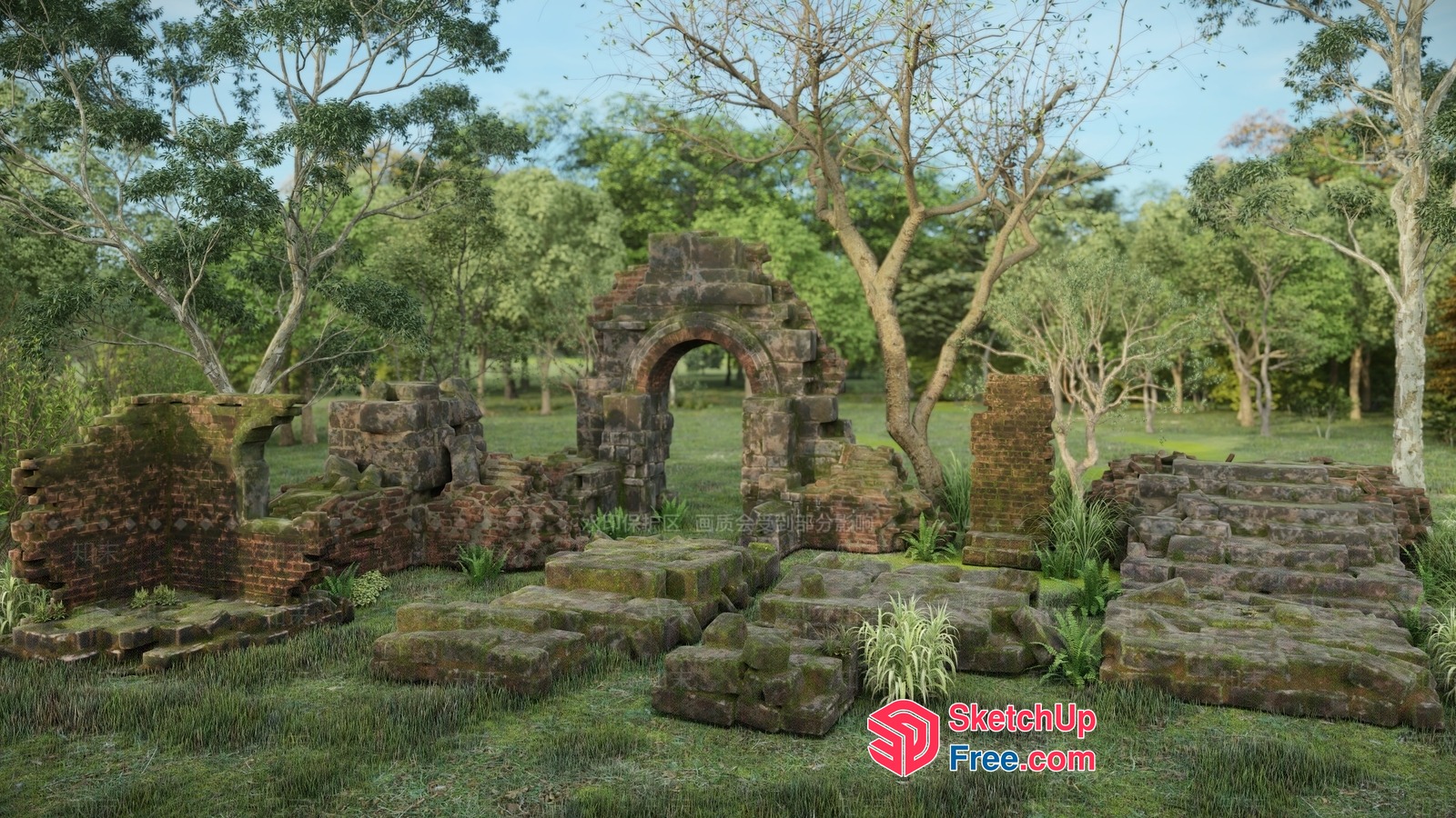 Ancient Ruins In A Lush Forest Landscape 3D SketchUp File
