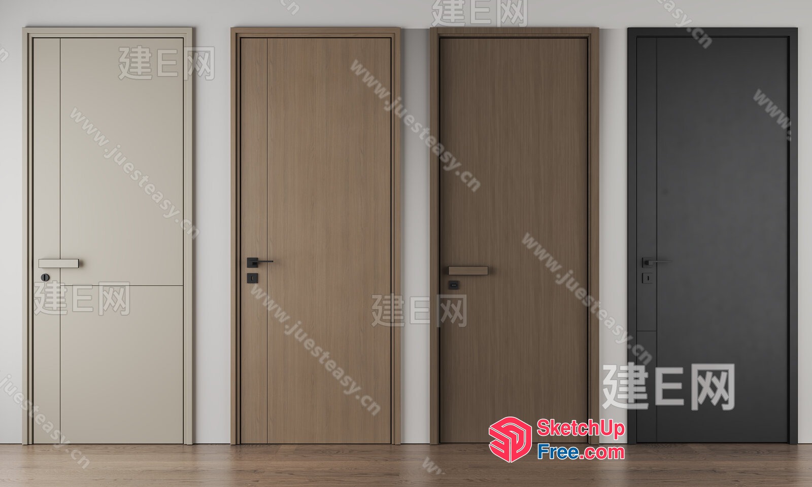Four Doors In Various Styles And Colors 3D SketchUp File