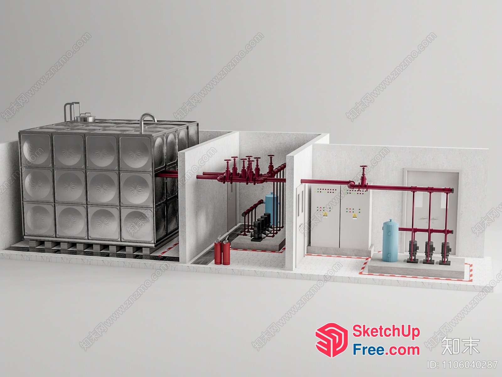 Industrial Building With Equipment And Pipes 3D SketchUp File