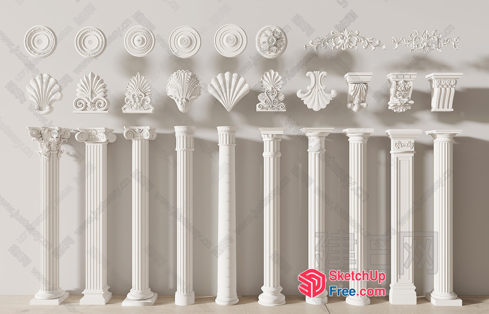 Ornate White Pillars And Decorative Elements 3D SketchUp File