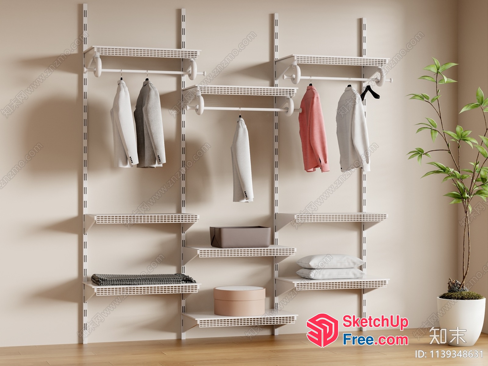 White Shelving Unit With Clothes And Decor Items 3D SketchUp File