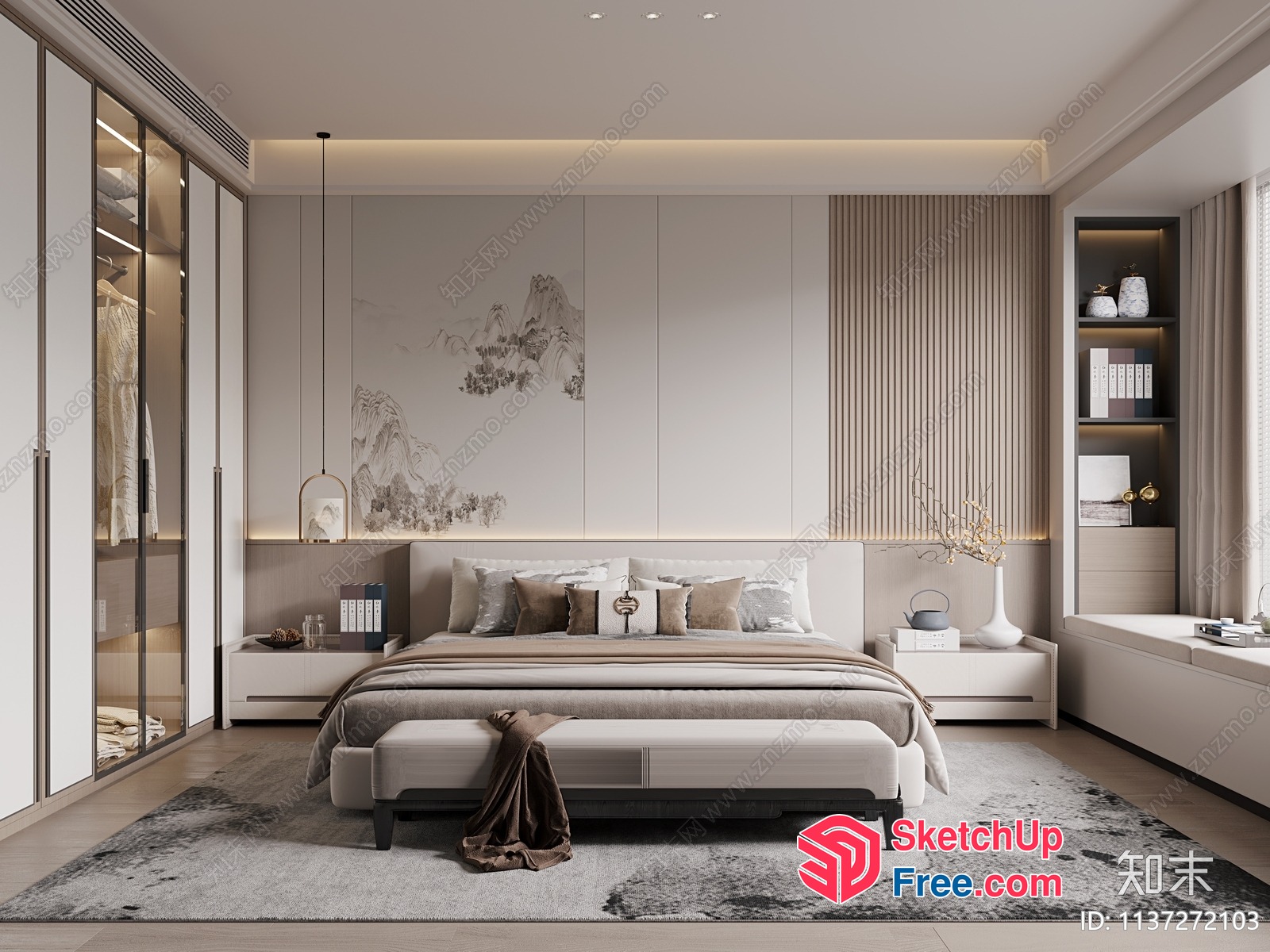Modern Minimalist Japanese-Inspired Bedroom Interior 3D SketchUp File