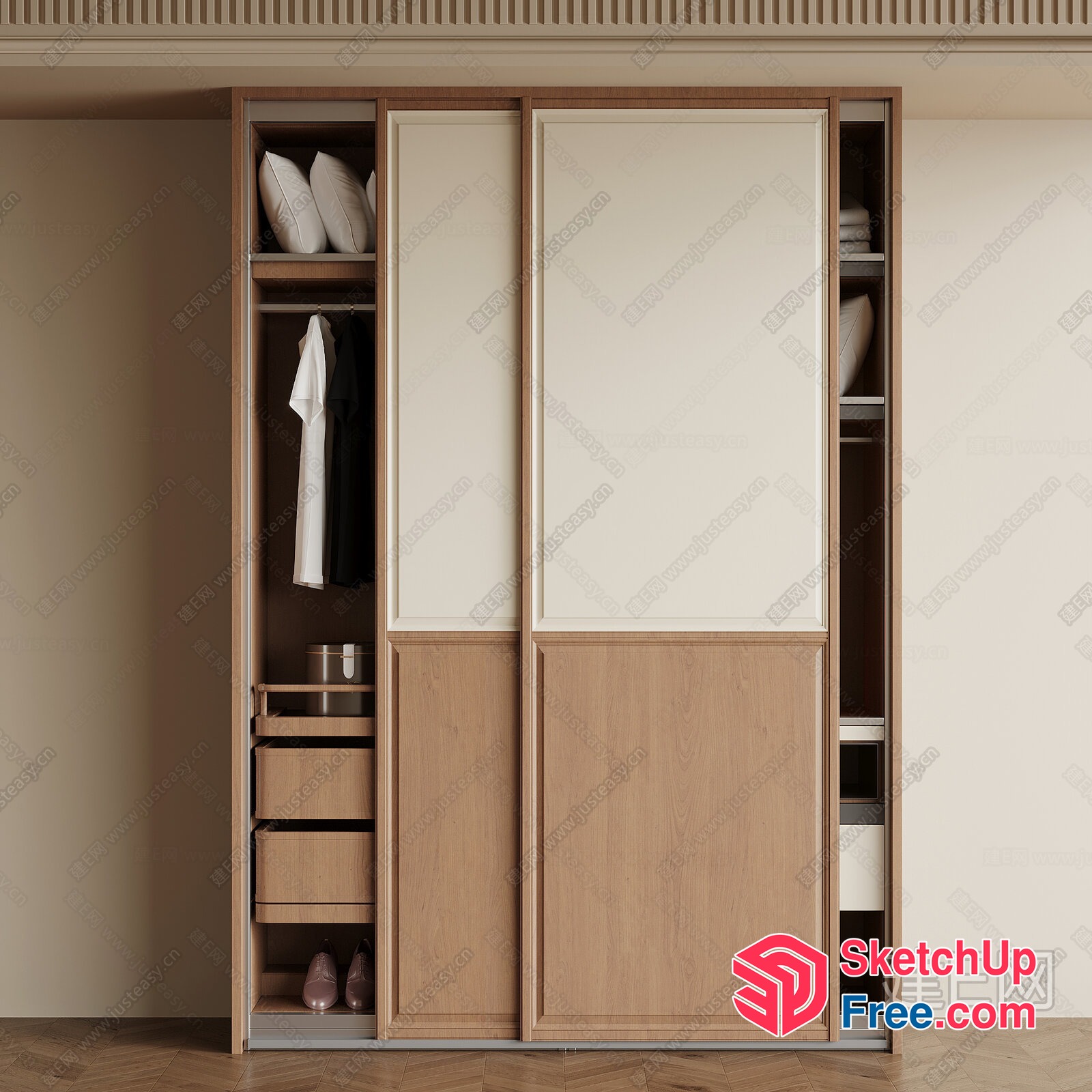 Modern Wood Sliding Door Wardrobe 3D SketchUp File