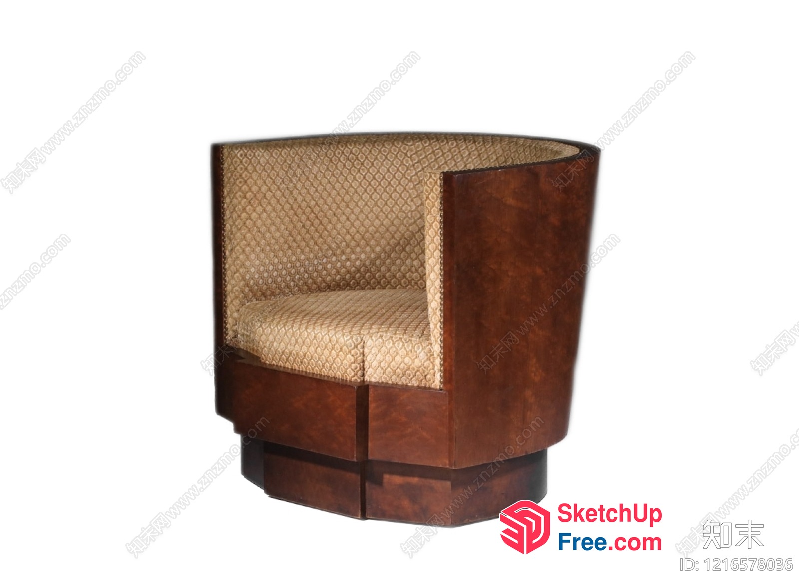 Wooden Chair With Creamy Upholstery 3D SketchUp File