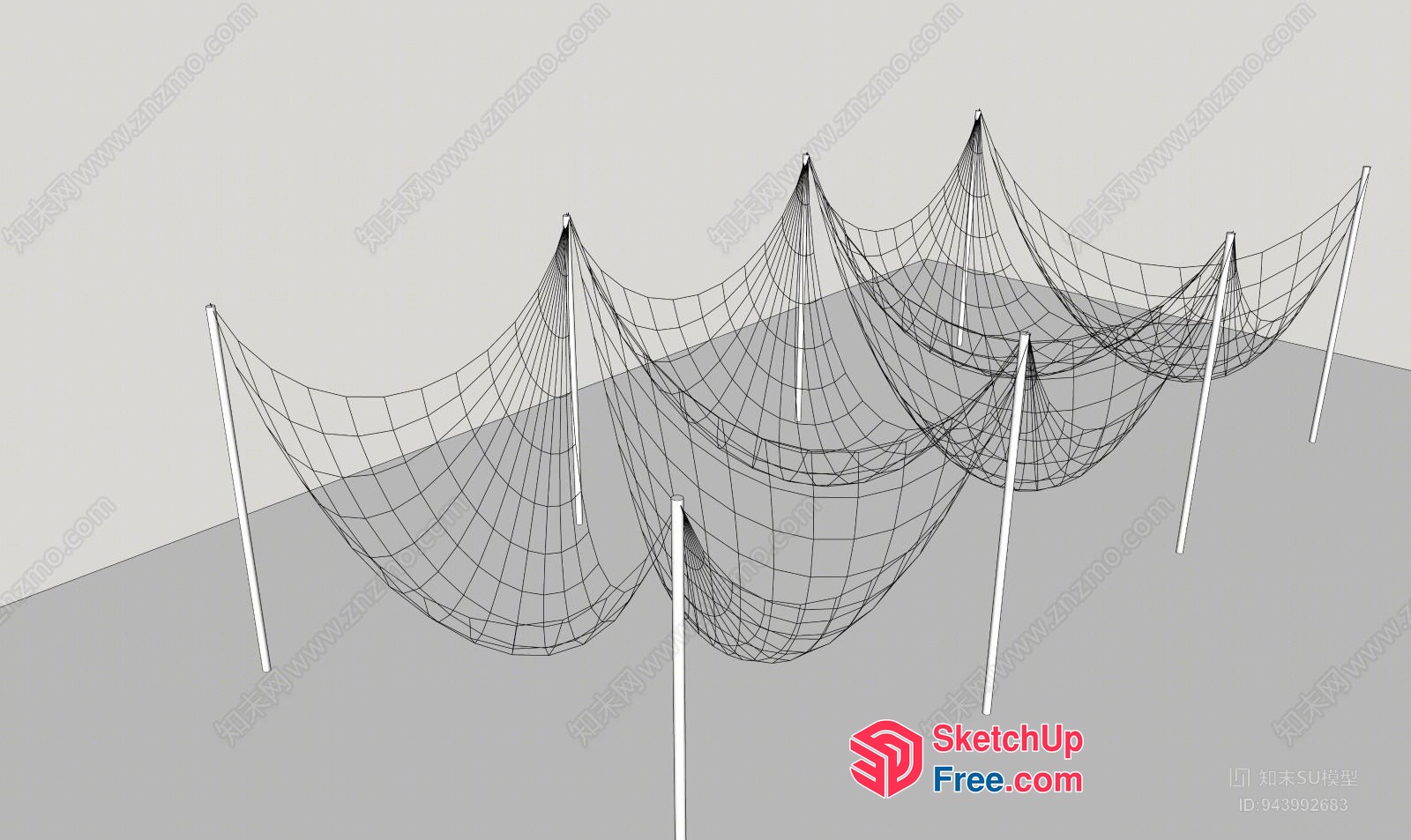 3D Wireframe Structure With Multiple Pillars 3D SketchUp File