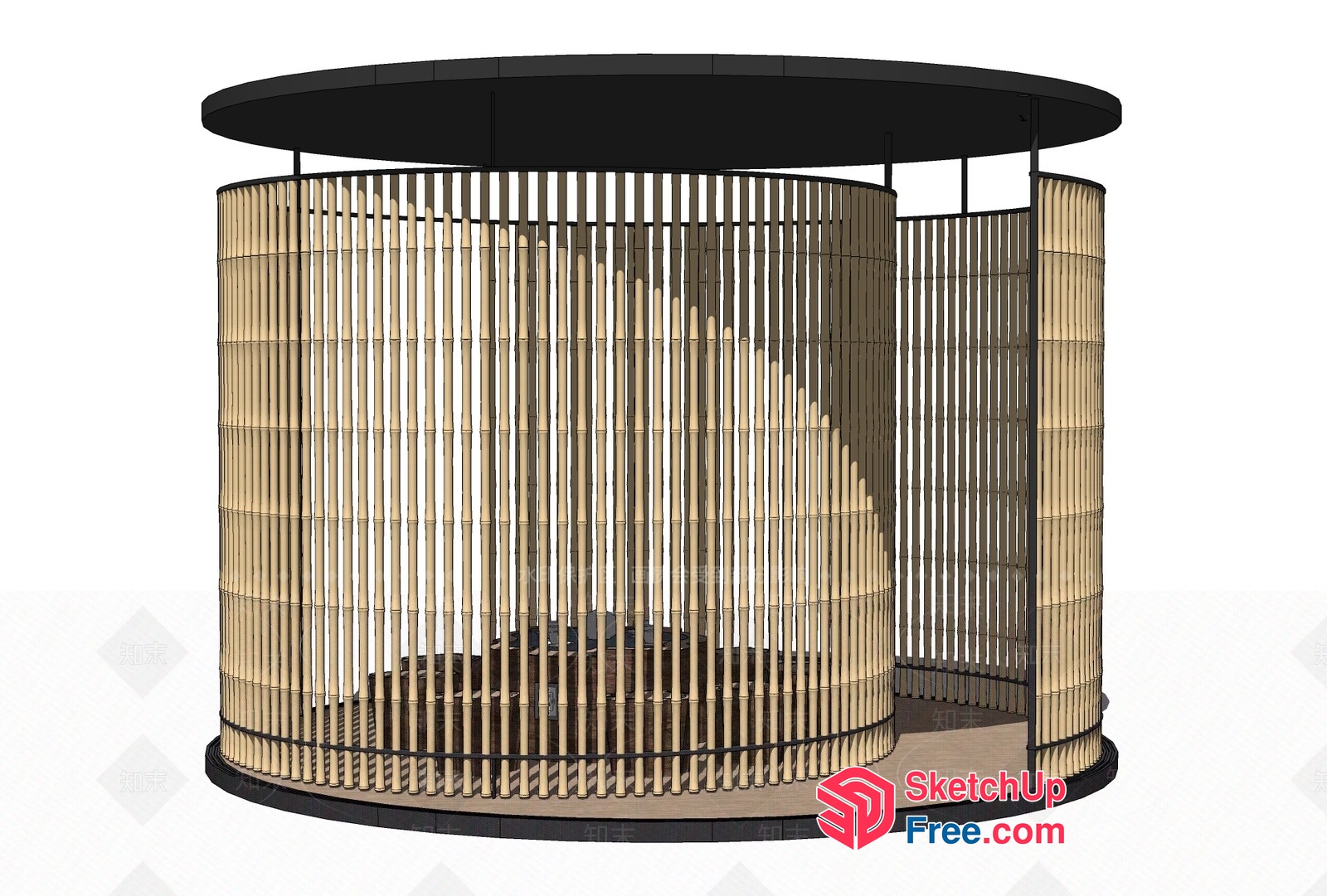 Modern Japanese-Inspired Circular Room Divider 3D SketchUp File