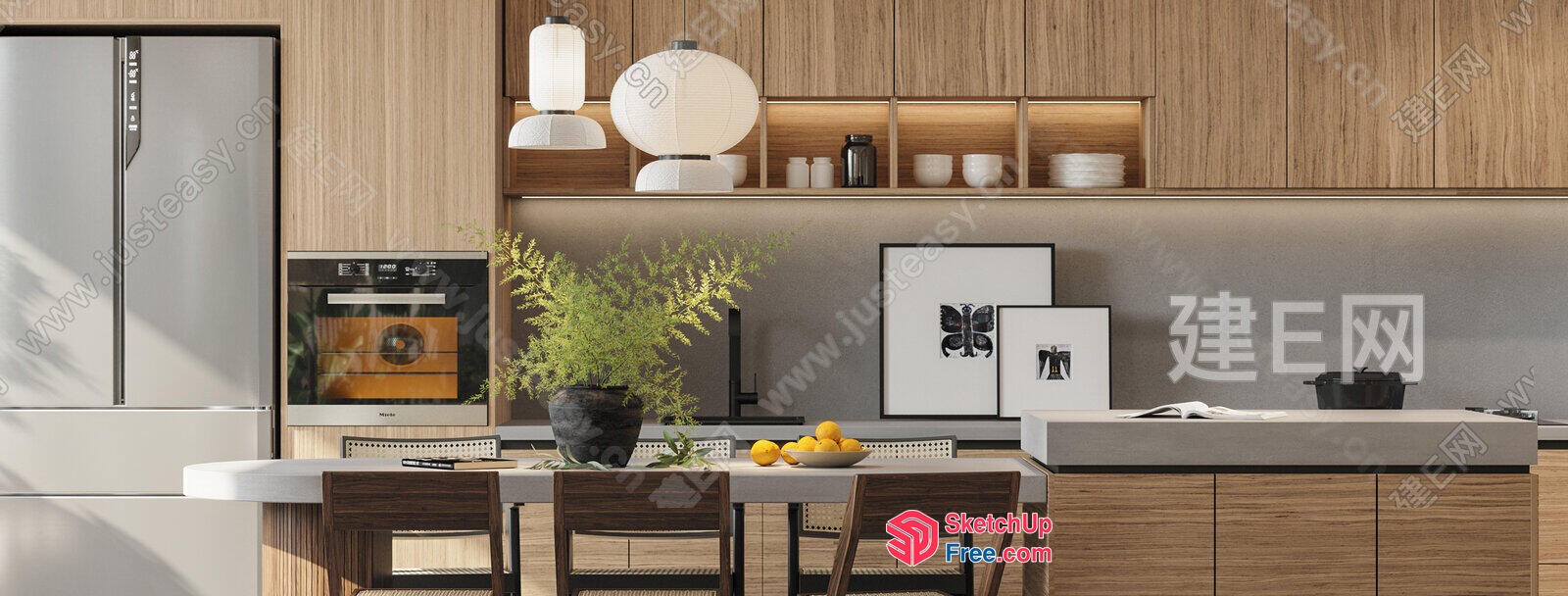 Modern Kitchen With Sleek Appliances And Natural Wood Accents 3D SketchUp File