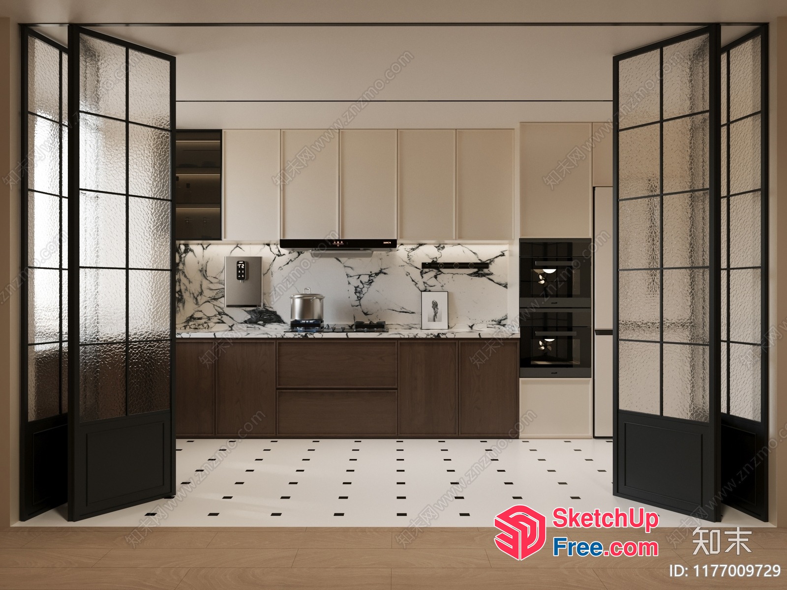 Elegant Modern Kitchen Interior With Marble And Wood Accents 3D SketchUp File