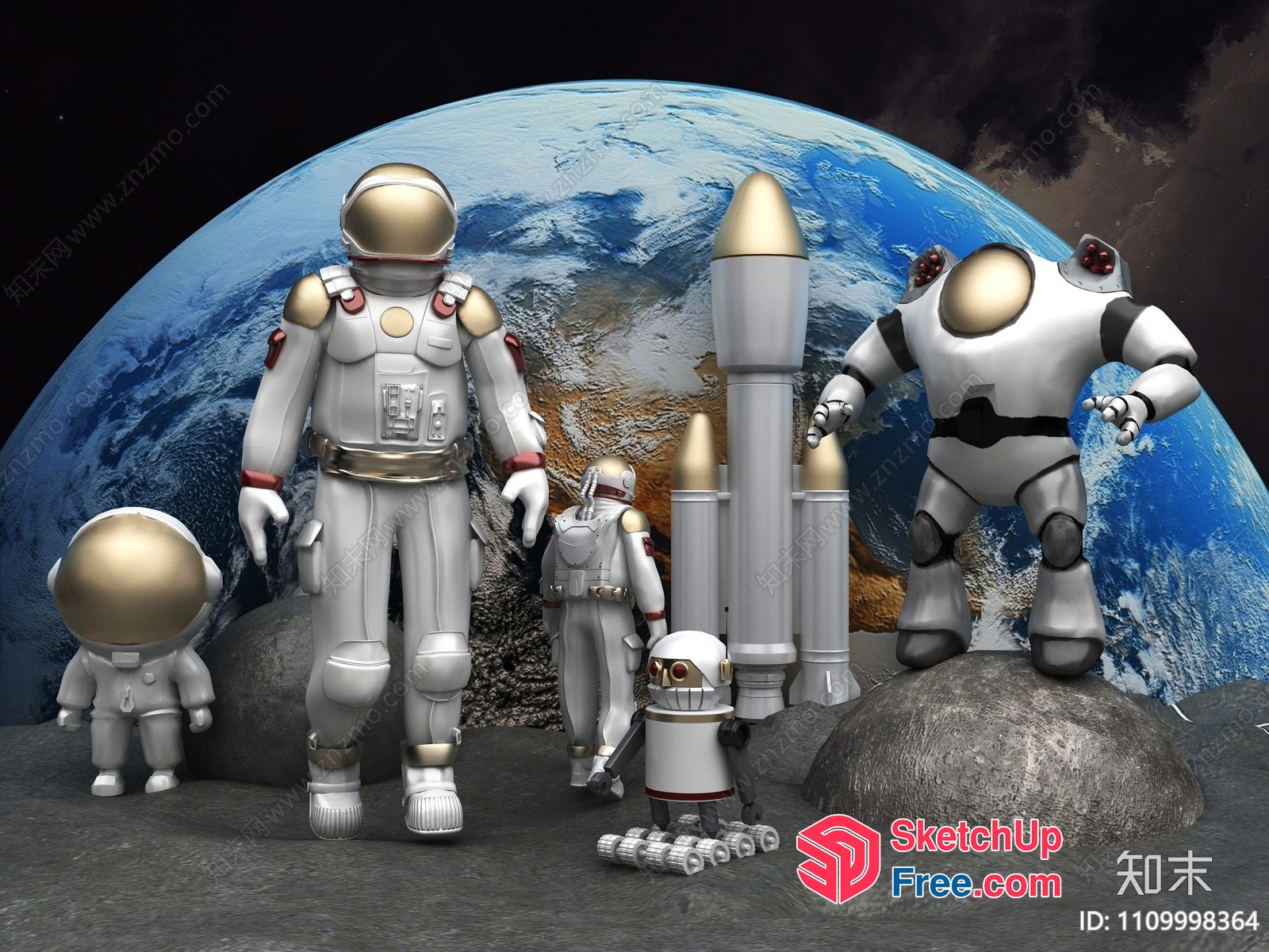Astronauts And Spacecraft On The Moon 3D SketchUp File