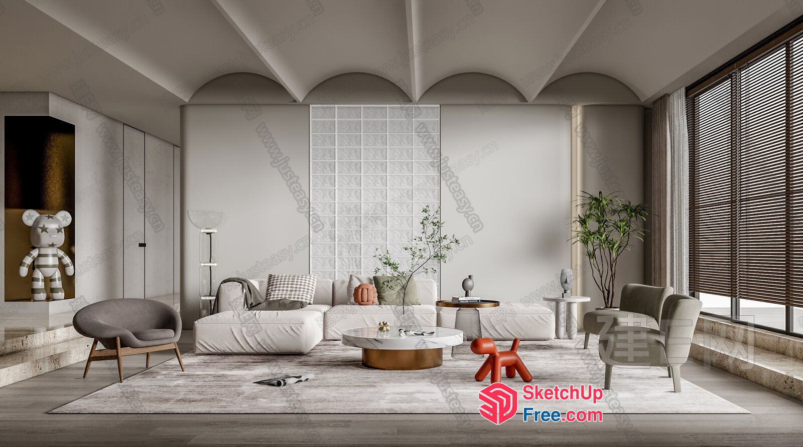 Modern Living Room With White Sofa And Animal Decor 3D SketchUp File