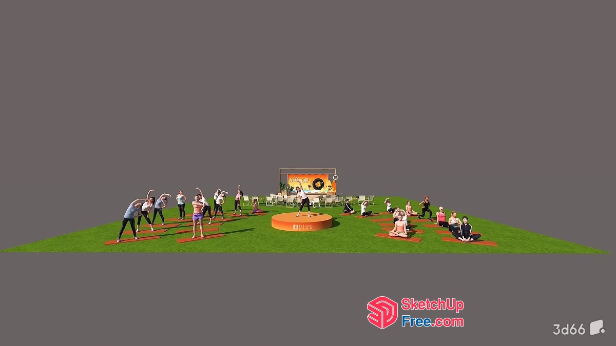Outdoor Fitness Class With Yoga Poses 3D SketchUp File