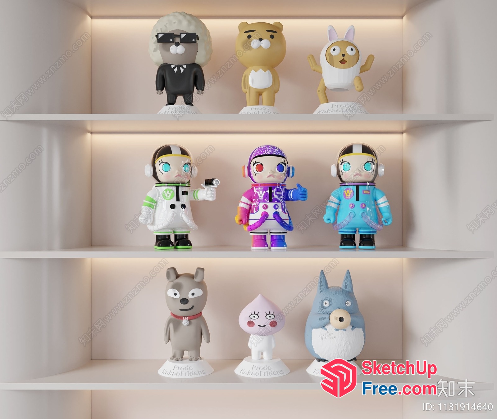 Colorful Cartoon Character Figurines On White Shelves 3D SketchUp File