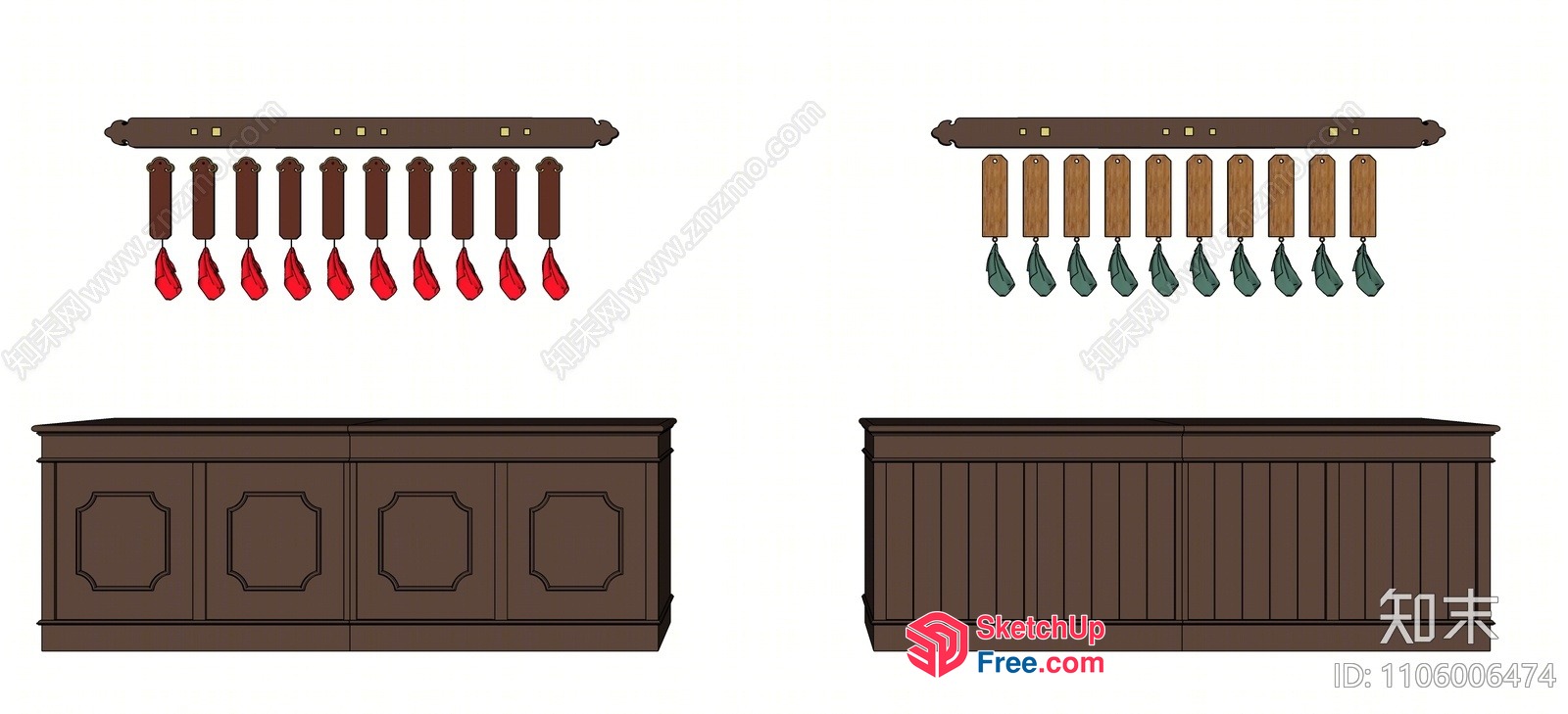 Brown Wooden Furniture With Ornate Details 3D SketchUp File