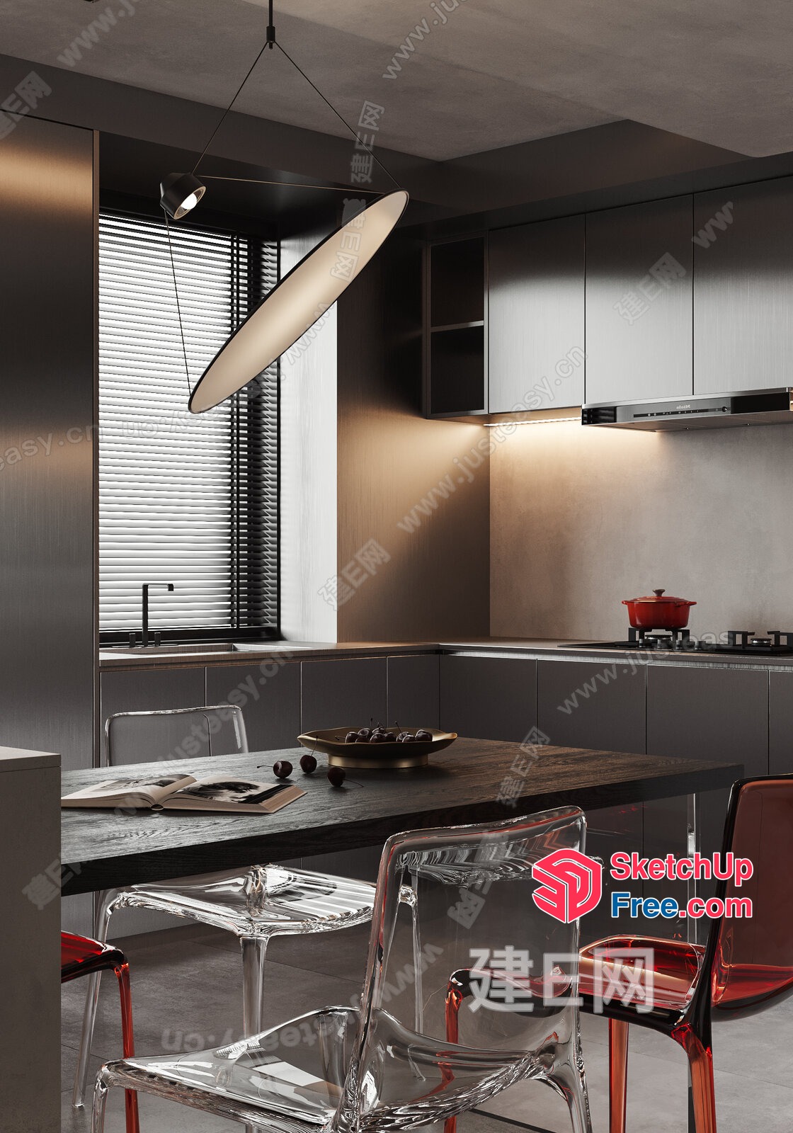 Modern Industrial Style Kitchen With Sleek Lighting 3D SketchUp File