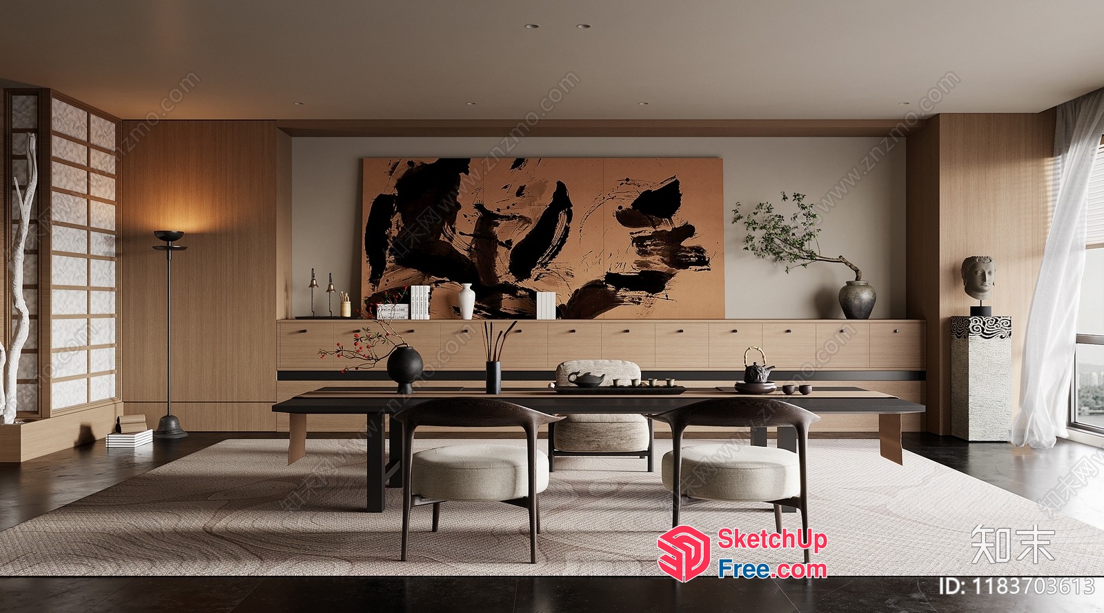 Japanese-Inspired Minimalist Dining Room 3D SketchUp File