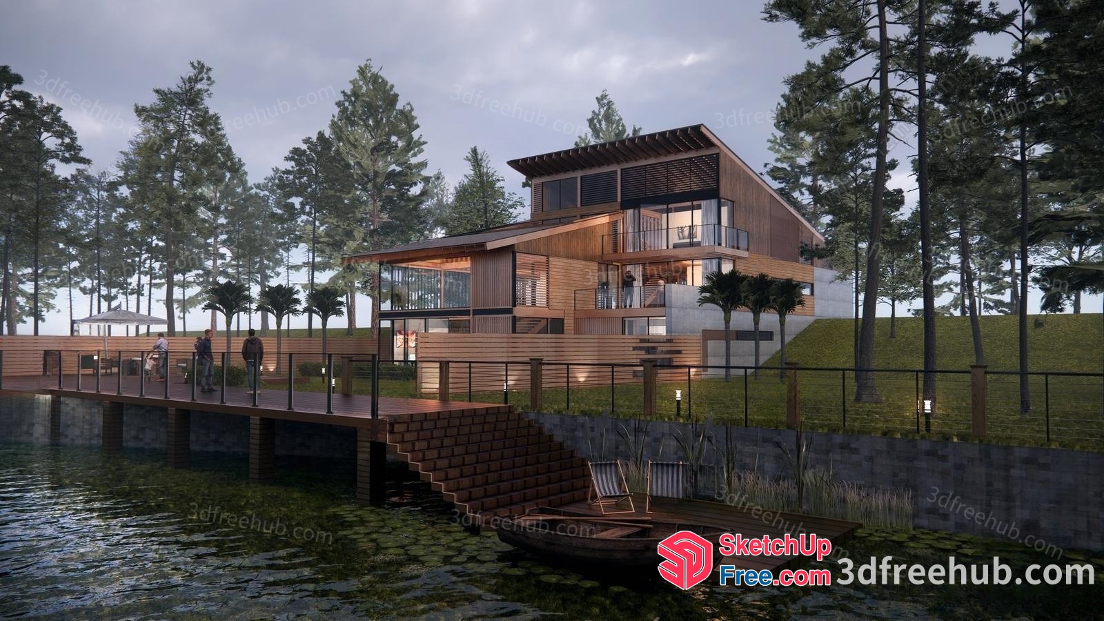 Modern Villa By The Lake 3D SketchUp File