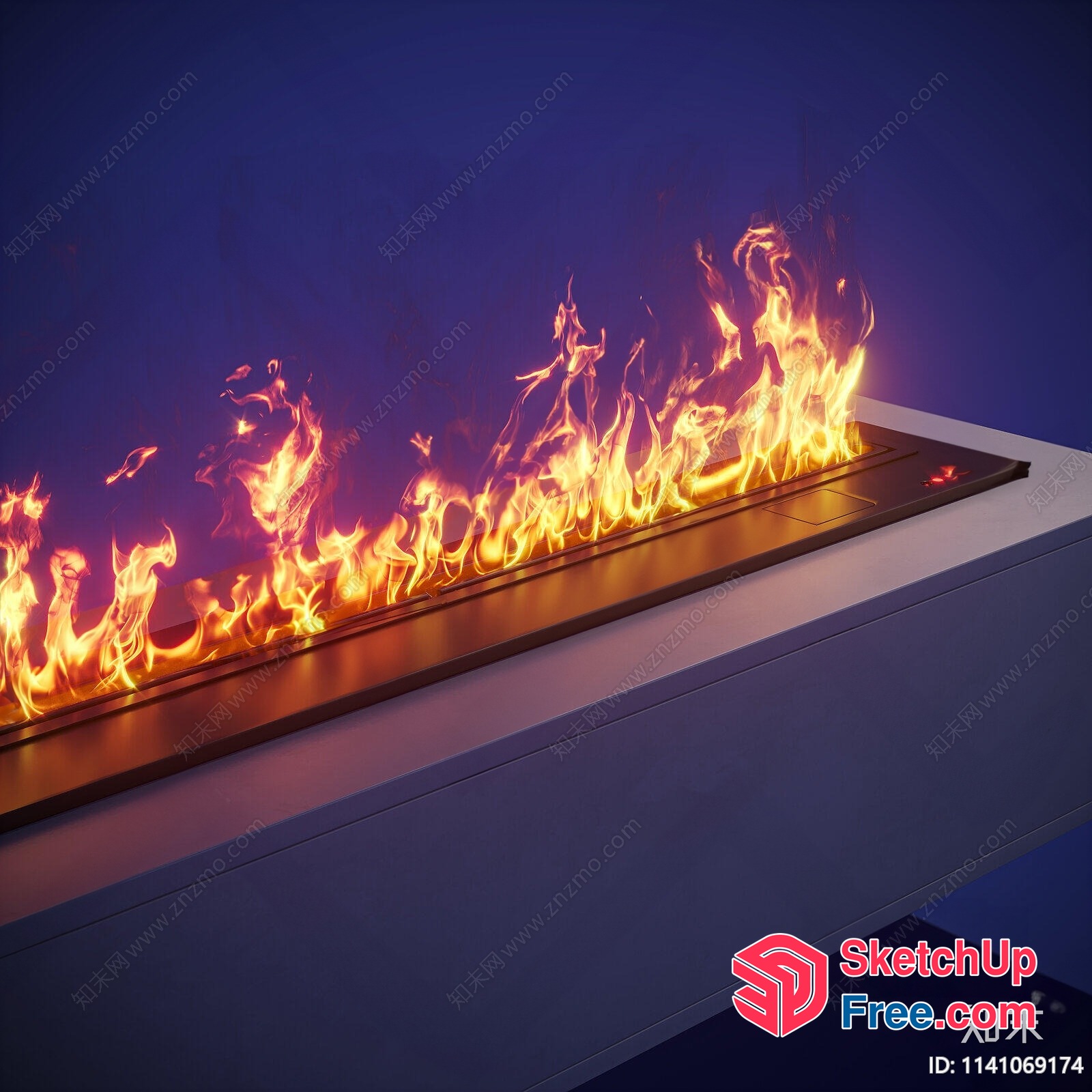 Modern Fireplace With Vibrant Flames 3D SketchUp File
