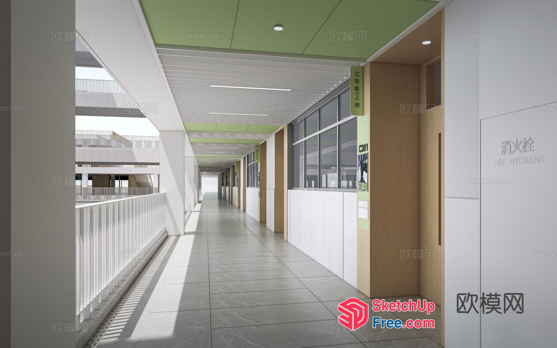 Long Hallway With Stairs And Elevator 3D SketchUp File
