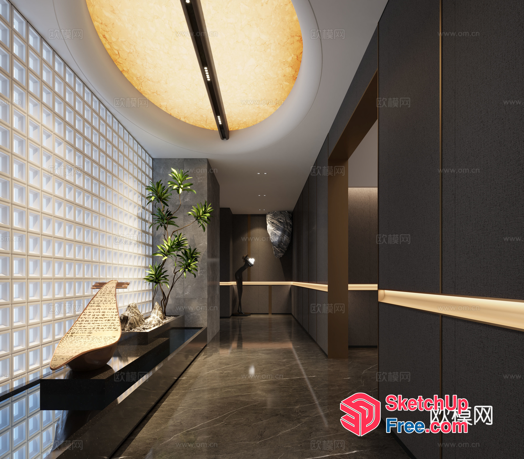 Elegant Glass Brick And Ceiling Detail 3D SketchUp File